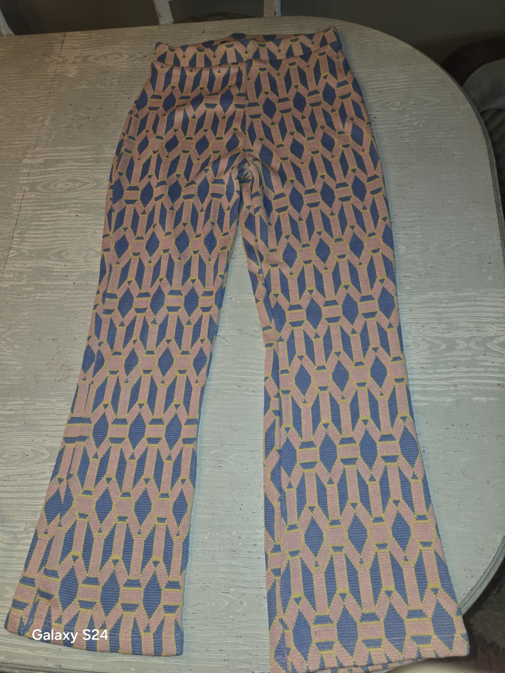Zara Pink and Blue Geometric Knit Pants Womens M NWOT